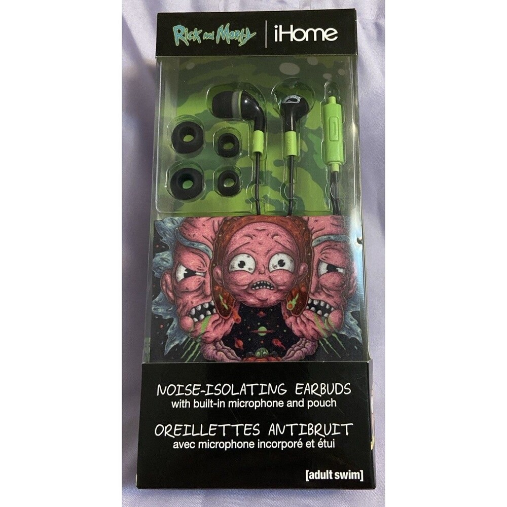 NEW iHome Rick and Morty Adult Swim Noise Isolating Earbuds Headphones Phone Mic